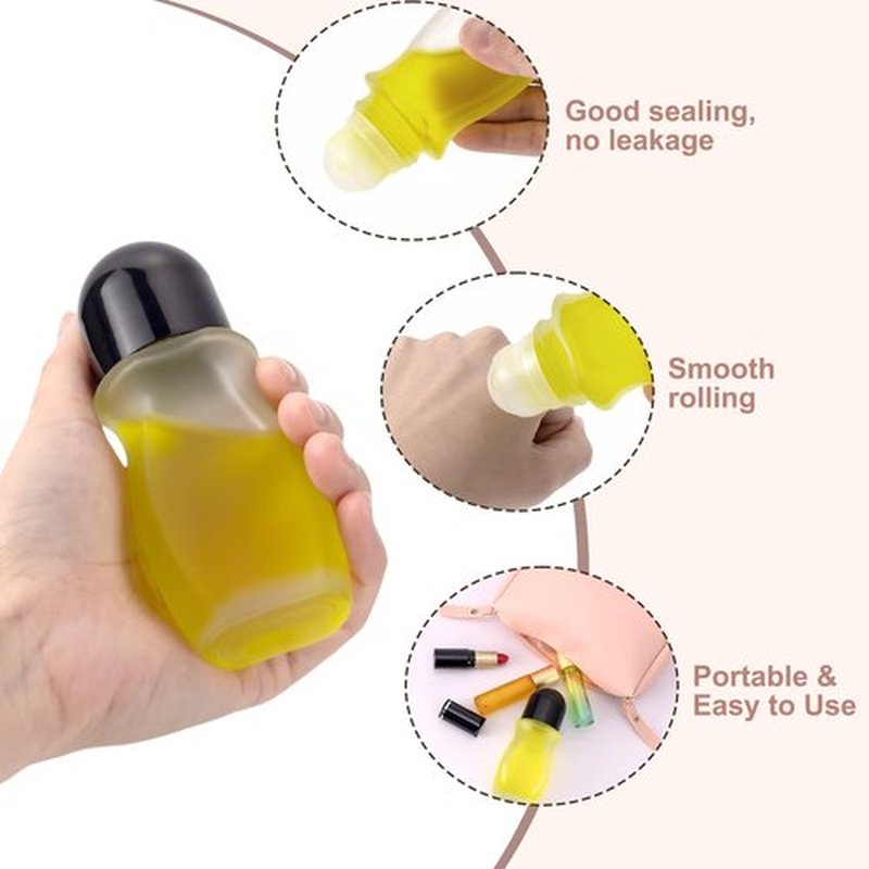 Kesell 2pack 50 ml/1.7oz Refillable Roll On Bottles with Plastic Roller Ball Frosted Clear Glass Rollerball Deodorant Container Set with Opener Essential Oil Perfume Glass Roller Bottles (Black Caps)