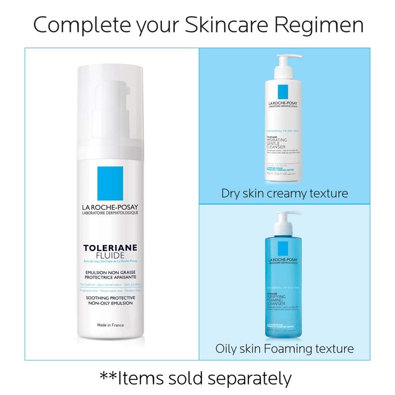 La Roche-Posay Toleriane Sensitive Fluide Protective Moisturizer,Lightweight Oil-Free Face Moisturizer,For Sensitive Skin,(Pack of 2)