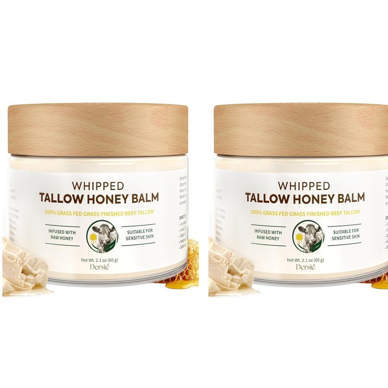 Dersie (Pack of 2) Tallow Honey Balm: 100% Grass-Fed Tallow Balm with Manuka Honey for Dry, Sensitive, Irritated & Mature Skin – Soothing, Hydration & Nourishing – Suitable for Women, Men & Kids