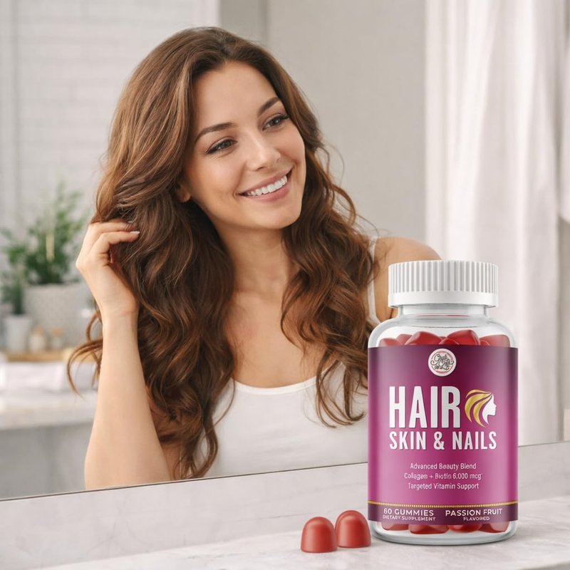 Grab The Gold Hair Skin & Nails Vitamins for Women | Gummies with 6000mcg Biotin & Collagen | 10 Essential Vitamin & Minerals | Gluten-Free, Non-GMO, Passion Fruit Flavor | 1 Month Supply, Made in USA