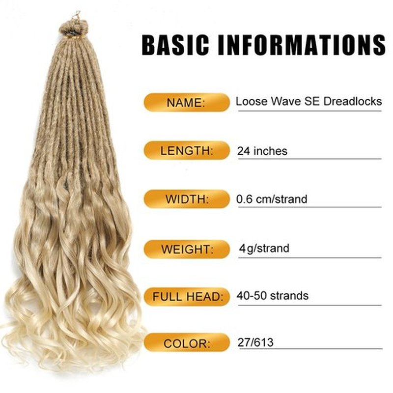 Aguacor Loose Wave Dreadlocks Synthetic French Curly Single Ended Dreadlock Extensions 24inches 10 Strands Thin Soft Spanish Curly SE Dreadlock Extensions for Women (10 Strands, 27/613)