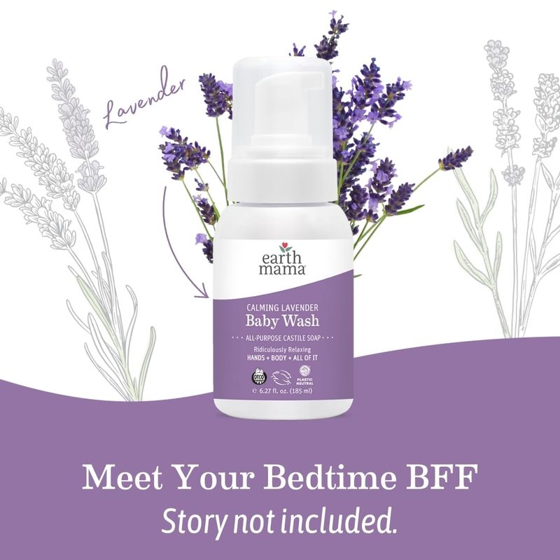 Earth Mama Calming Lavender Baby Wash Liquid Foaming Hand Soap, All-Purpose Lavender Body Wash for Sensitive Skin, Castile Soap with Coconut Oil, Shea Butter, Calendula, & Aloe, 6.27 Fl Oz