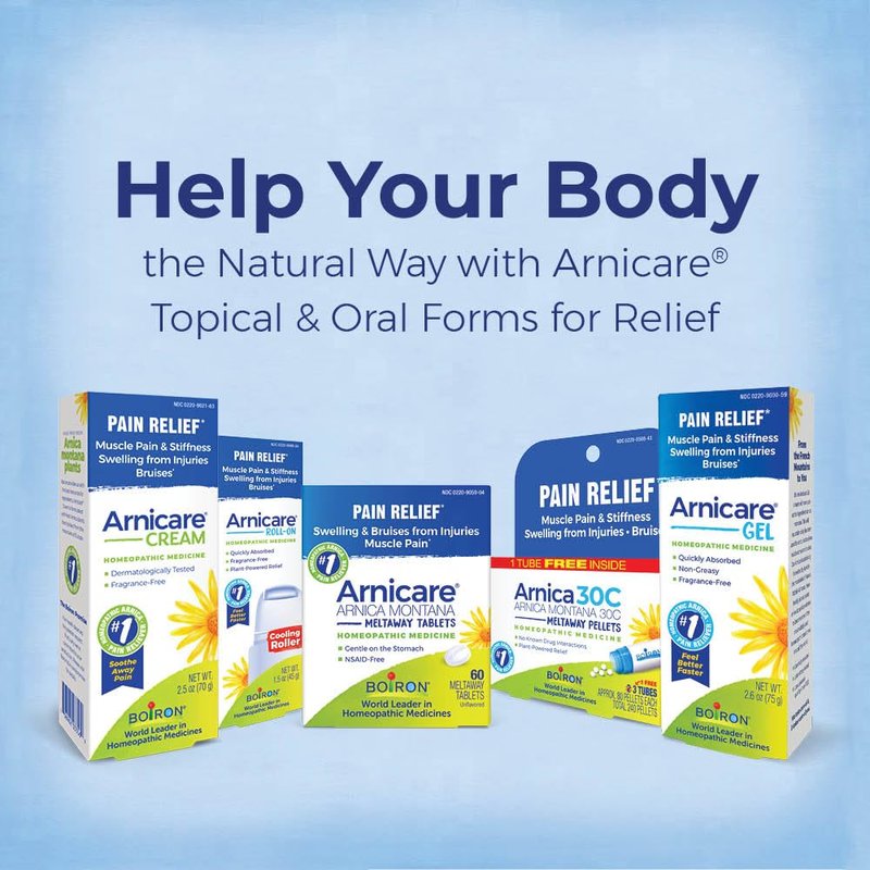 Boiron Arnicare Cream and Arnica 30c Value Pack for Pain Relief, Muscle Soreness, and Swelling from Buising or Injury - 2.5 oz + 80 Pellet Tube