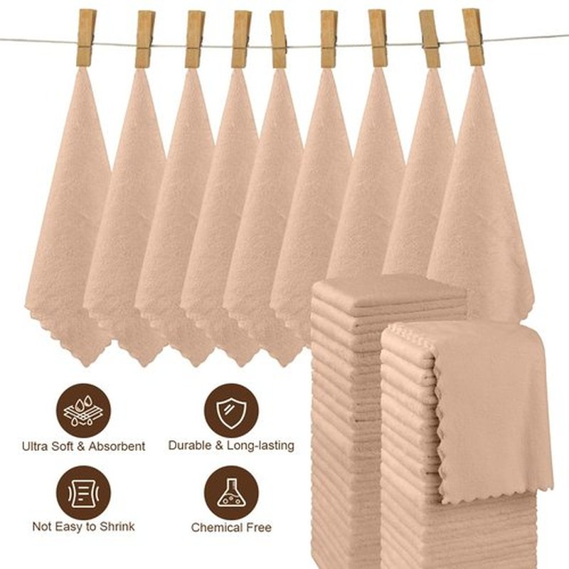 Orighty Ultra Soft Washcloths 48 Pack, Premium Microfiber Towel Sets 12 x 12 inches, Absorbent and Quick Drying Coral Velvet Washcloth, Multi-Purpose Wash Cloths for Bathroom, Hotel, and Gym (Brown)