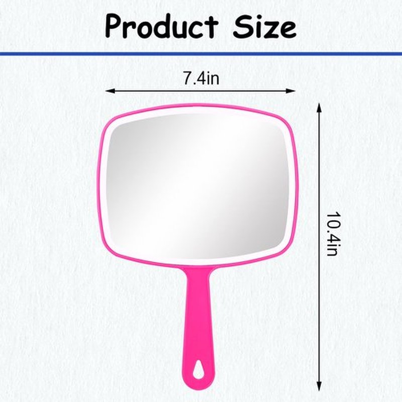 Nutair 2Pcs Hand Mirror, Handheld Vanity Mirror with Hanging Hole in Handle Pink 7.4" W x 10.4" L