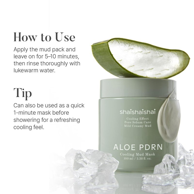 shaishaishai ALOE PDRN Cooling Mud Face Mask, Vegan Collagen Cream Clay Mask with Kaolin & Bentonite, Hydrating & Pore Care, Instant Cooling, Korean Skincare, 3.38 Fl Oz