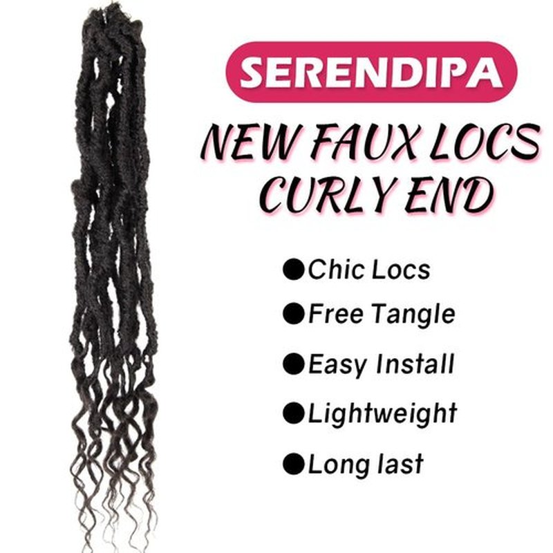 SERENDIPA Boho Faux Locs Curly End, 18 Inch Long Pre-Looped Soft Crochet Goddess Locs Synthetic Hair (6 Packs, 4#, Brown)