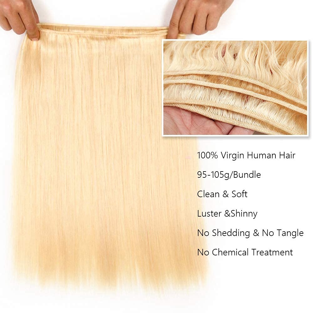 Blonde Bundles Human Hair 613 Straight Human Hair Bundles 22 Inch Brazilian Unprocessed Virgin Human Hair 1 Bundle Blonde Straight Bundles Hair Extensions 613 Bundles
