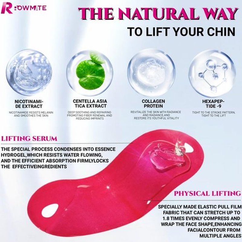 ROWMATE 10 pcs Chin Strap for Women,Toning Hydrogel Collagen Mask with Hyaluronic Acid & Aloe Vera, red