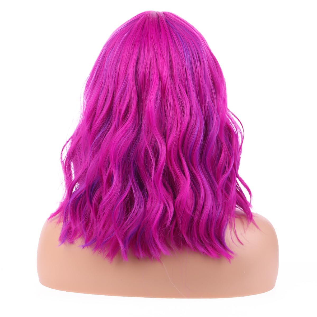 MAGQOO Rose Purple Wig for Women Short Curly Wavy Hot Pink Purple Wig with Bangs Synthetic Halloween Cosplay Party Wig