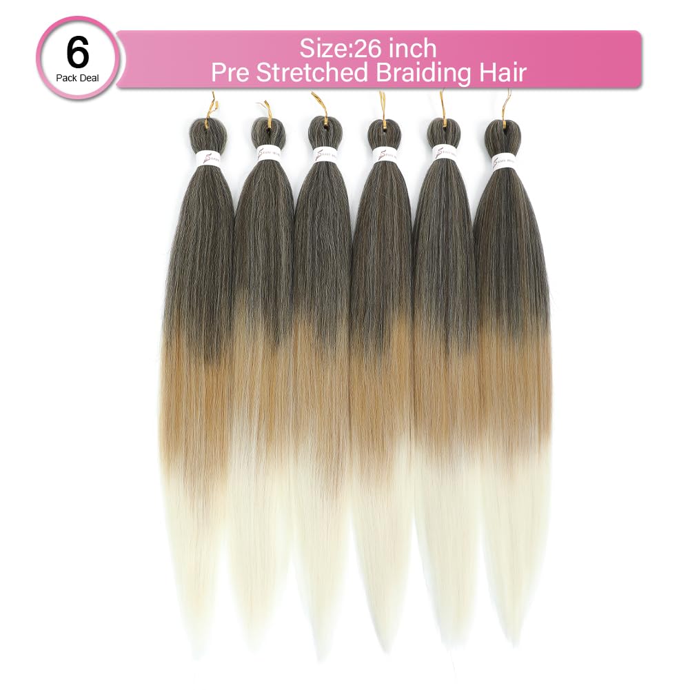 Braiding Hair Pre Stretched 6 Packs 26 Inch Three Tone Ombre Braiding Hair Yaki Texture Professional Synthetic Hair Extensions(26"1B/27/613)