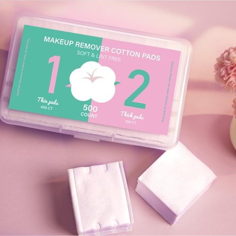 ICOTLE Square Makeup Cotton Pads, 100 Thick + 400 Ultrathin Soft Lint Free for Removing Makeup, Lint-Free Multi-Purpose Facial Cotton Pads for Toner
