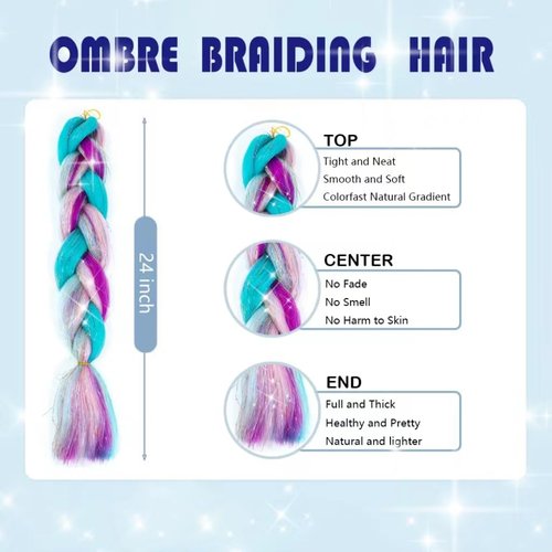 Upgraded Ombre Braiding Hair with Hair Extension Tinsel Mashup, Colorful Synthetic Braiding 3 Tone for Women Girls Hair Accessories 24 Inch 100g