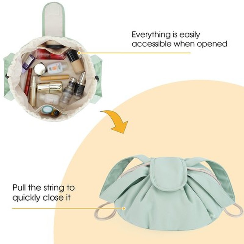 Barrel Drawstring Makeup Bag Large Cosmetic Bag Make up Bags Toiletry Organizer for Women (Mint Green) (Patent)