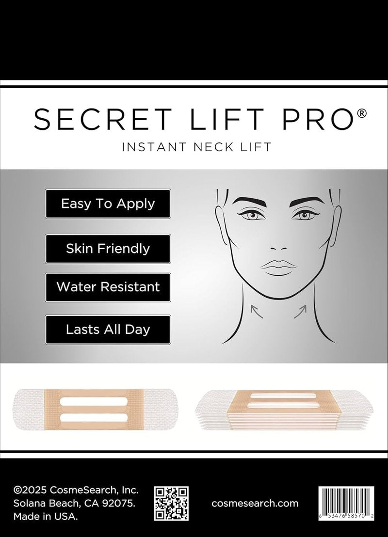 CosmeSearch, Inc. 12 Count Secret Lift Pro - Instant Neck Lift Tapes and Bands Pre-Assembled Jaw Jowl Neck Tape Ultra Lifts - Medical Grade Hypoallergenic - Lifts and Tightens Sagging Skin