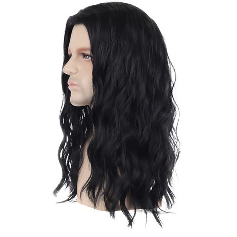 PATTNIUM Black Male Wig Long Wavy Black Wig for Men Shoulder length Mens Wig Heat Resistant Synthetic Unisex Cosplay Party Costume Daily Wear Wig (Black)