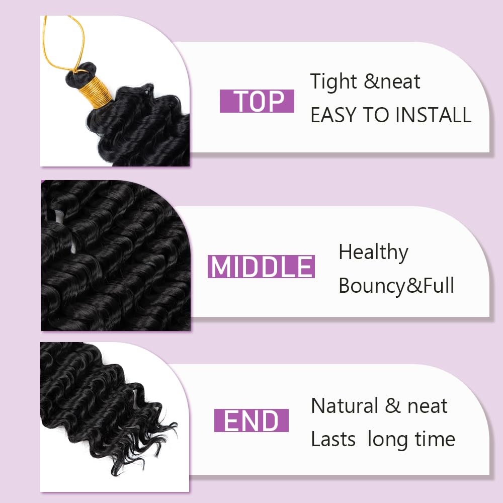 Deep Wave Crochet Hair 30 Inch 2 Packs Ocean Wave Curly Crochet Hair For Black Women Deep Wave Braiding Hair Extensions For For Boho Box Braids (1B, 30inch, 2pack)