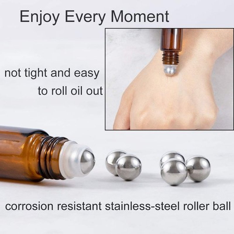 12 Pack 10ml Essential Oil Roller Bottles, with Stainless Steel Roller Balls, 10ml Amber Glass Roll on Bottles for Essential Oils, 1 Extra Roller Ball, 12 Labels, 1 Openers, 2 Droppers Included