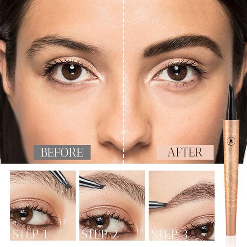 3D Microblading Eyebrow Pencil 4 Fork Tip, 2PCS Magic Eyebrow Pencil Precise Brow Pen Microblading Eyebrow Pencil, Waterproof Eye Brown Makeup Long-Lasting Eyebrow Pencil Stay on All Day (Gray)