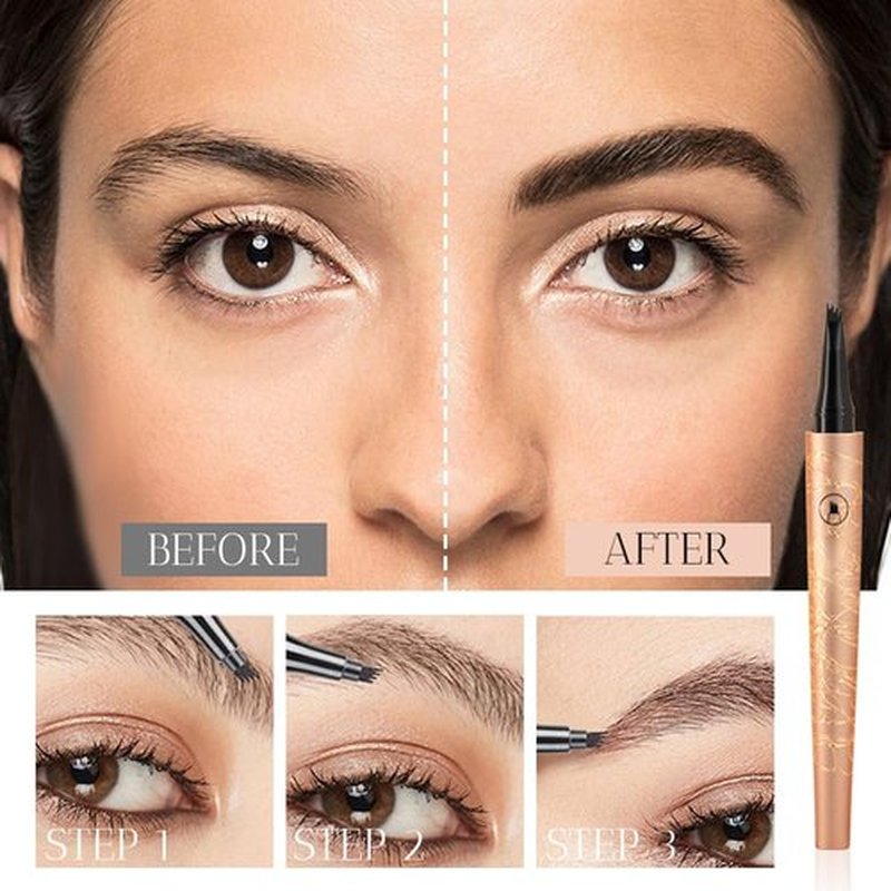 3D Microblading Eyebrow Pencil 4 Fork Tip, 2PCS Magic Eyebrow Pencil Precise Brow Pen Microblading Eyebrow Pencil, Waterproof Eye Brown Makeup Long-Lasting Eyebrow Pencil Stay on All Day (Gray)