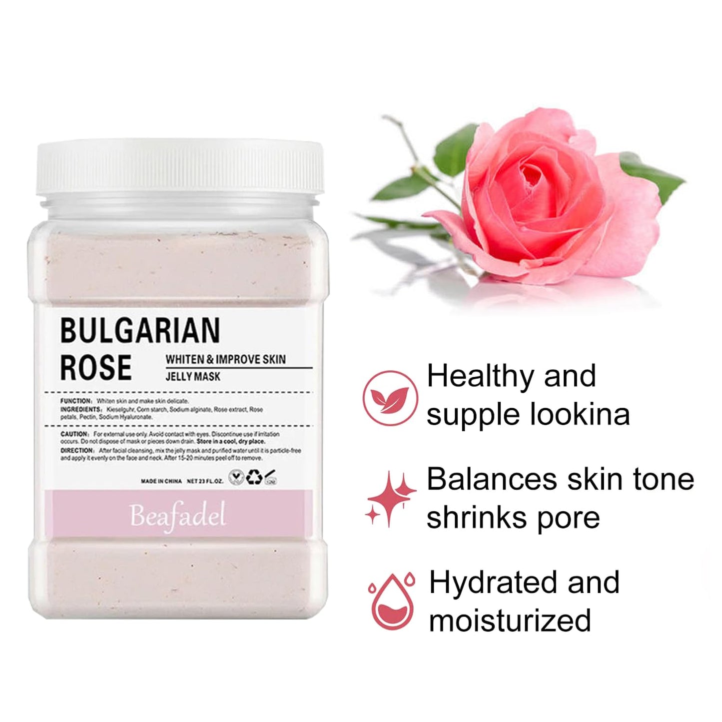 beafadel Jelly Mask Powder for Professional Facials Care,Hyalorunic Acid Moisturizing HydroJelly Face Mask Peel Off Mask, Hydrating Gel Face Masks with Double-ended Silicone Brush, 23 Fl Oz (ROSE)