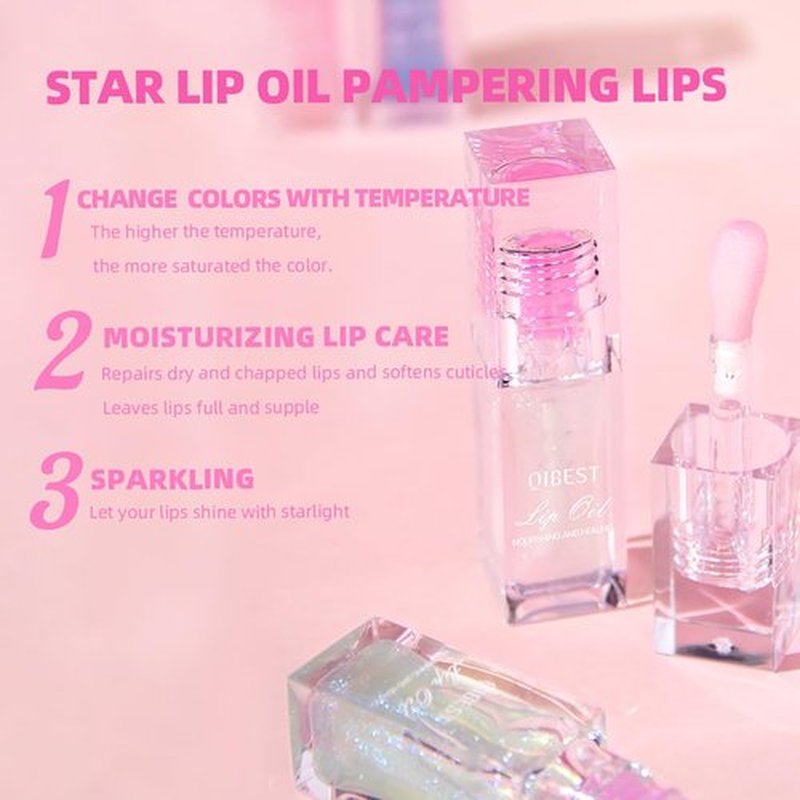 Hvecom Magic Color Changing Lip Oil Ph, Glitter Moisturizing Lip Glow Oil, Upgraded Big Brush Head Warm Change Lip Gloss, Long Lasting Nourishing Plumping Glimmer Glow Lipstick Lip Tint (01#)