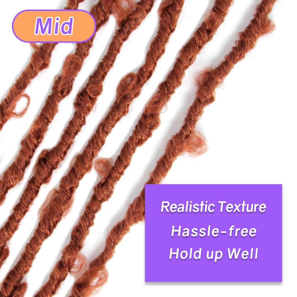 Crochet Butterfly Locs with Curly Ends 14 Inch, Boho Distressed Butterfly Locs Crochet Hair, Ginger Bohemian Goddess Faux Butterfly Braids with Curly Ends (6 Packs, 350#)