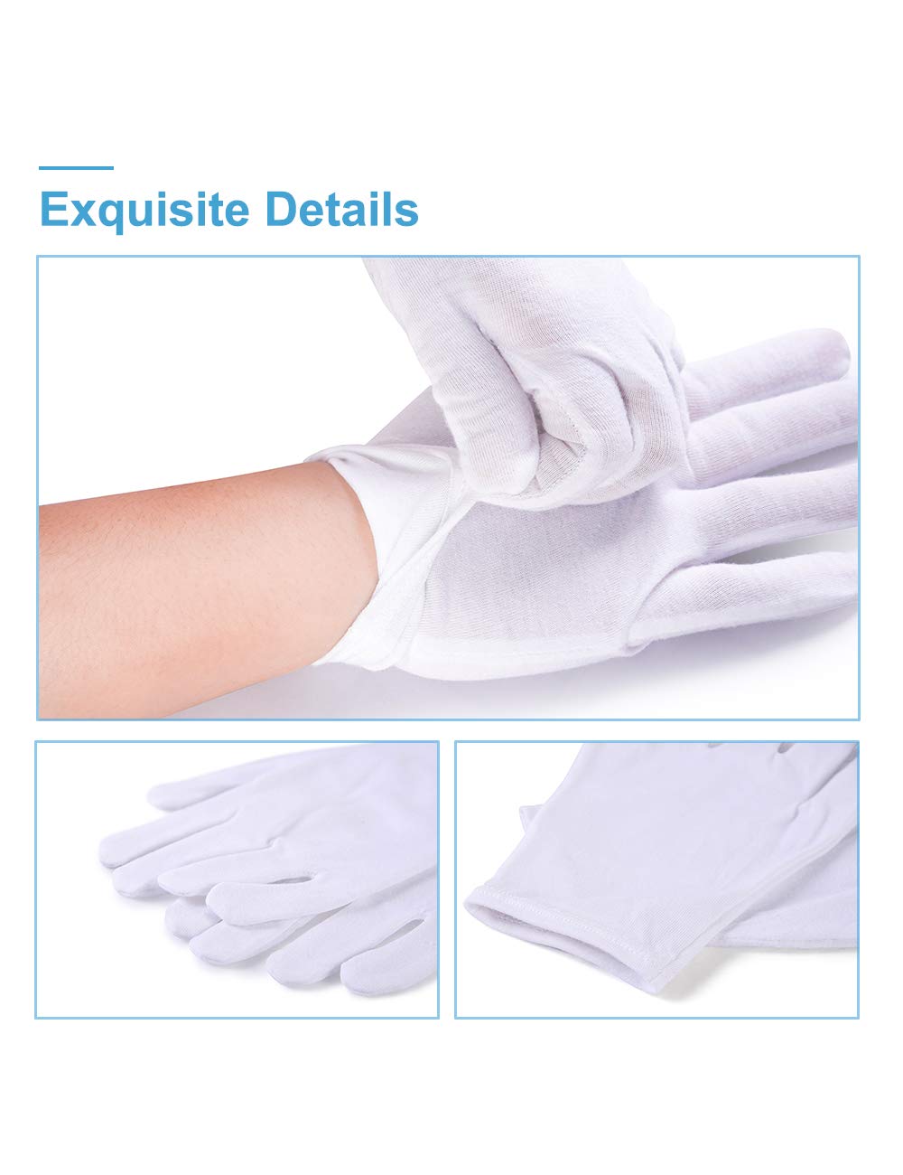 Donfri 2 Pairs White Moisturizing Gloves Overnight Cotton Gloves for SPA, Dry Hands Eczema, Hand Care, Day and Night Healing,Reusable