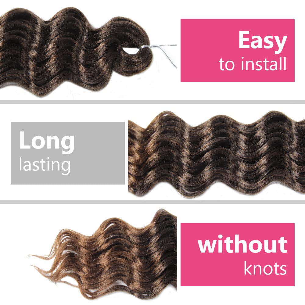 Niseyo NU Short Ocean Wave Crochet Hair 9 Inch 8 Packs Deep Wave Crochet Hair Synthetic Wavy Crochet Braids (T30 Ombre Light Brown)