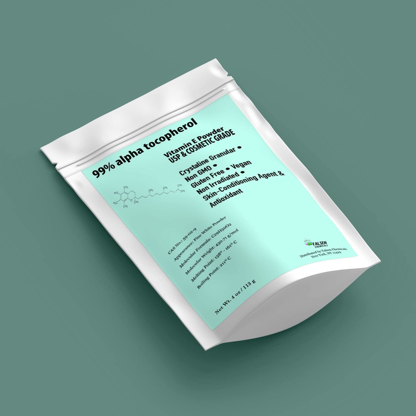 Talsen Chemicals Alpha Tocopheryl Acetate Vitamin E Powder for Skin Care DIY Cosmetic Grade 700 IU Acetate Powder (4 Ounce / 113 Gram)