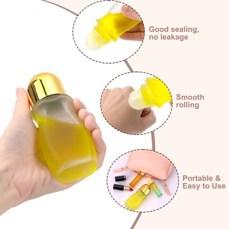 Kesell 2PCS 50 ml Frosted Clear Glass Roll On Bottles with Plastic Roller Ball Empty Deodorant Roller Bottle Essential Oil Bottle Container for Perfume (Gold Cap and 1pcs Opener)