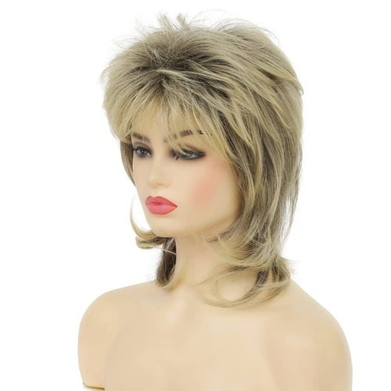 Dai Cloud Blonde Mullet Wig for Women Shaggy Shoulder Length Layered Wig 70s 80s Wigs Cosplay Daily Hair Wigs (Black Mix Blonde)