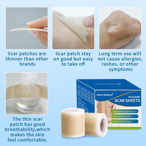 Medical Grade Silicone Scar Sheets 1.6"x 157" Roll-4M Keloid Scars Removal C-Section Scar Strip Painless Treatment Resuable Tummy Tuck Tape Professional for Surgical Incision,Acne,Burn Scar