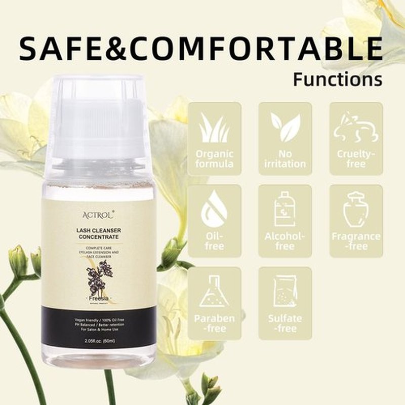 ACTROL Eyelash Cleanser Concentrate 60ml Freesia Professional Lash Shampoo Foaming Cleanser DIY Non-lrritating Wash for Extensions Lashes with Salon Home Care-Makes 12 Bottles