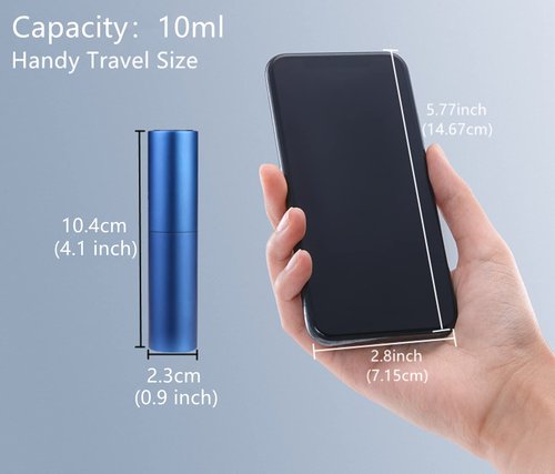 Portable Mini Refillable Perfume Bottle, 2 Pcs Travel Size Perfume Atomizer Empty Spray Bottle Scent Pump Case for Outdoor and Traveling with Funnel and Perfume Diffuser (10ml (Black+Dark Blue))