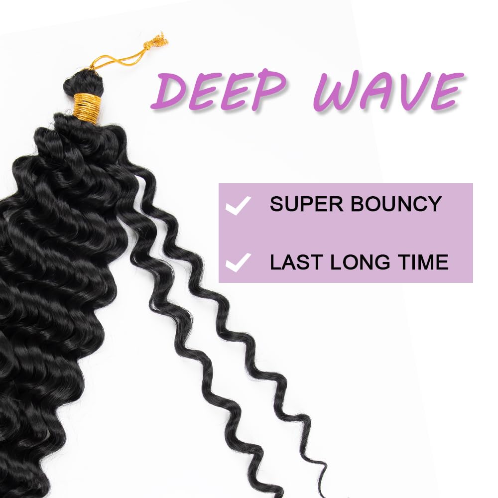 Deep Wave Crochet Hair 30 Inch 2 Packs Ocean Wave Curly Crochet Hair For Black Women Deep Wave Braiding Hair Extensions For For Boho Box Braids (1B, 30inch, 2pack)