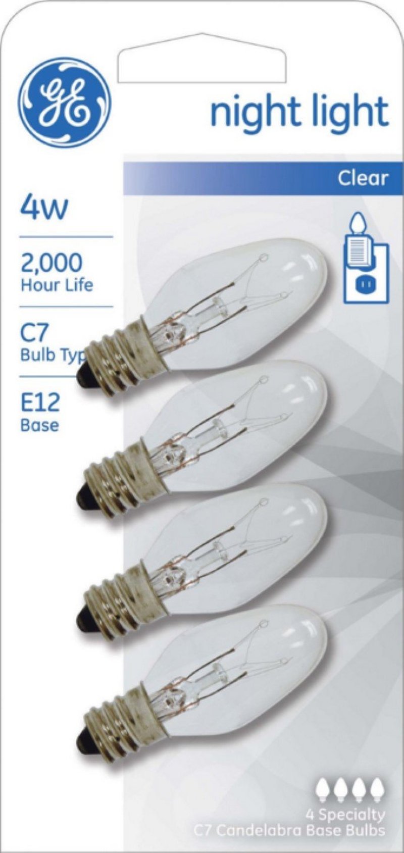 GE Night Light Bulb Standard, 4 Watt, Clear 4 ea