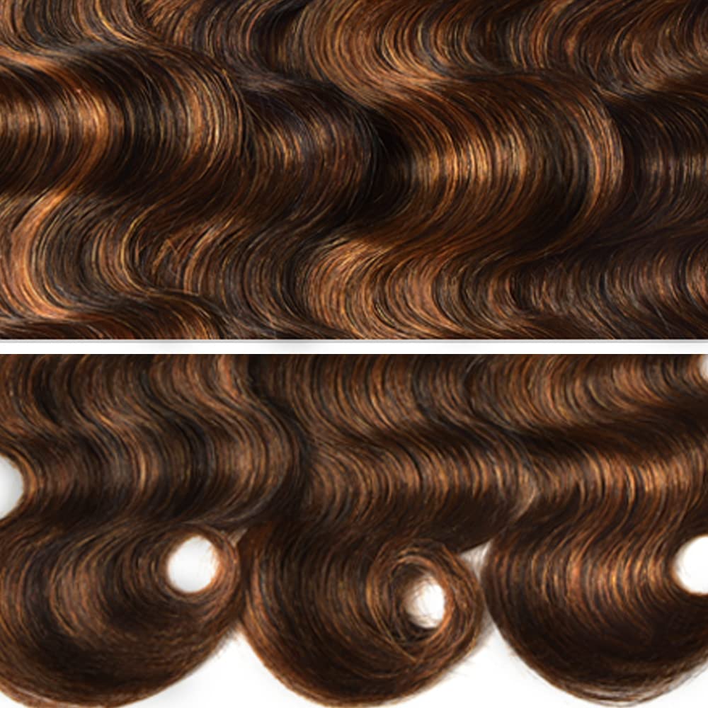 P1B/30 Bundles Human Hair Ombre Brown Body Wave Bundles 16 16 Inch Peruvian Hair Mixed Length 2 Bundles Two Tone And Light Brown Bundles Unprocessed Brown Human Hair Bundles Hair Weave