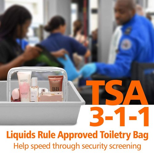 PACKISM Clear Makeup Bag, Waterproof TSA Approved Toiletry Bag Quart Size Bag, Clear Makeup Bags with Zipper Travel Cosmetic Bag, Carry on Airport Airline Compliant Bag, 3 Pack, Grey