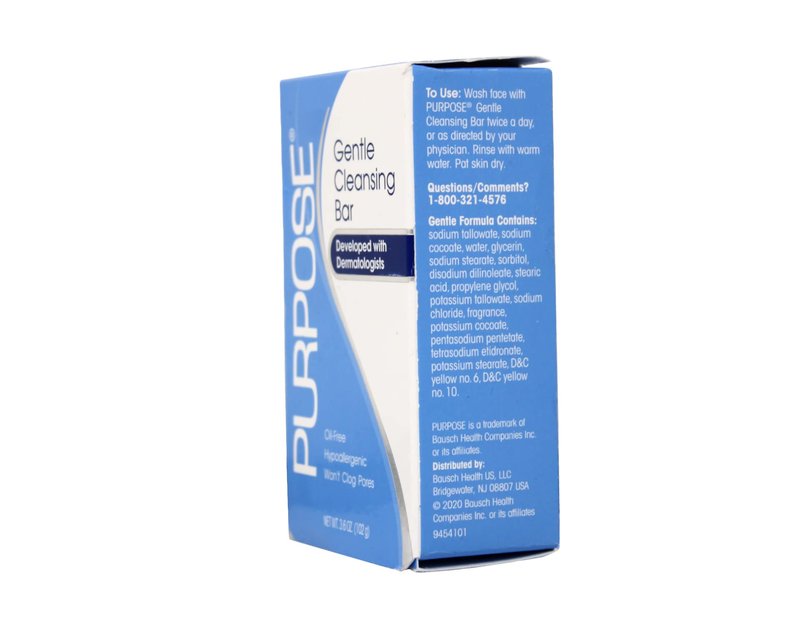 PURPOSE Gentle Cleansing Bar, Developed with Dermatologists for All Skin Types, For Sensitive & Dry Skin, Oil-free, Hypoallergenic, Sulfate-Free, 3.6 oz Bar (Pack of 2)