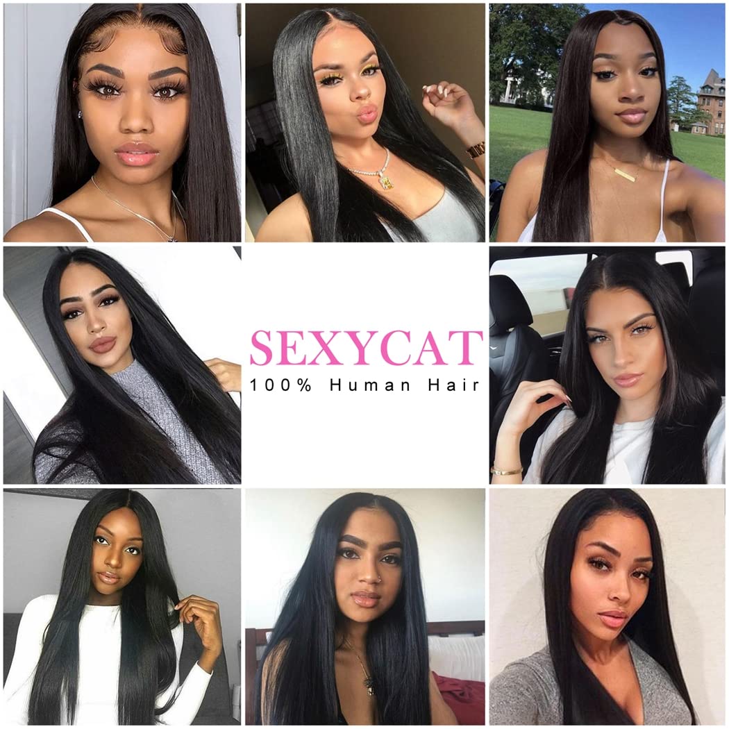 sexycat Straight Human Hair Bundles 100% Unprocessed 9A Brazilian Straight Virgin Hair 1 Bundle Remy Hair Extensions Straight Weave 100g/Bundle Natural Black 26 Inch