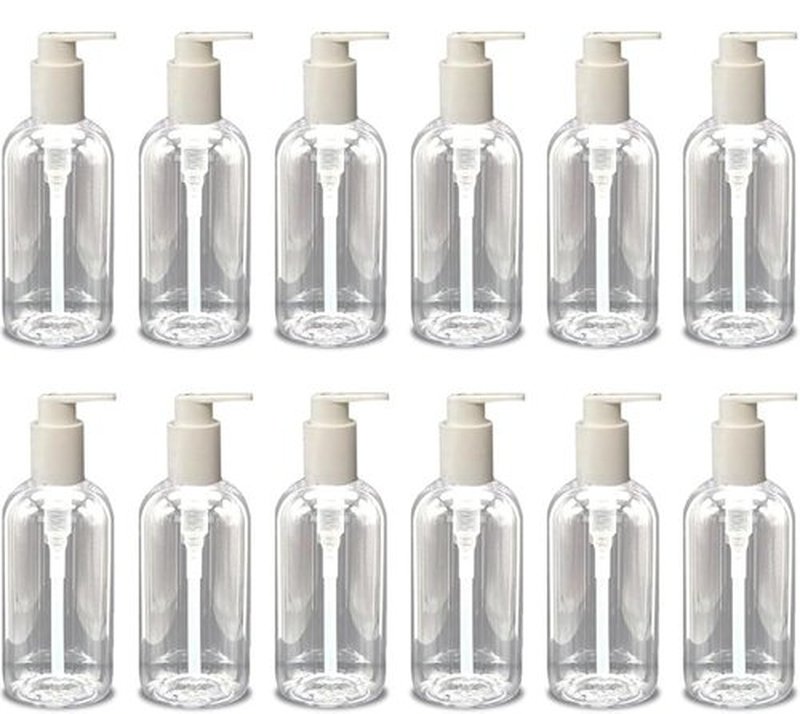 Nature's Will Empty Bottles with Pump Dispenser 16oz Refillable Clear Plastic for Shampoo, Lotions, Liquid Soap, Oil and Creams (12)