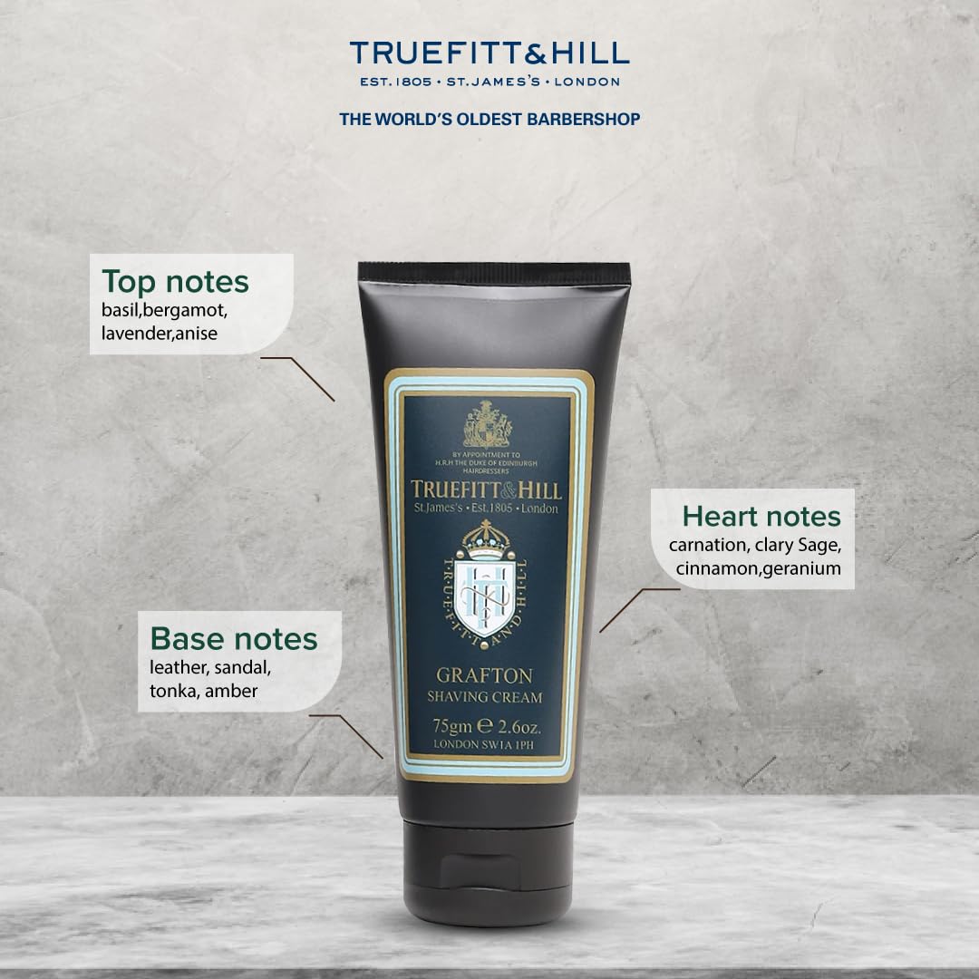 Truefitt & Hill Shaving Cream Tube - 1805 - Premium Glycerin-Based Lather, Smooth Glide, and Hydration for a Luxurious Shave - 2.65 oz