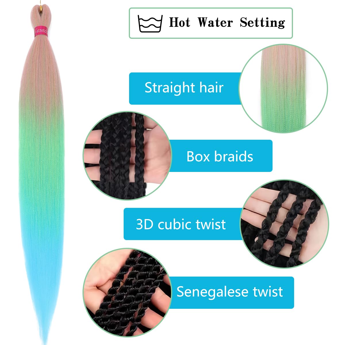 Ombre Pre Stretched Braiding Hair, 28''-3 packs Silky Color Blend Braid Hair Extensions, 100% Synthetic Crochet Hair Braids