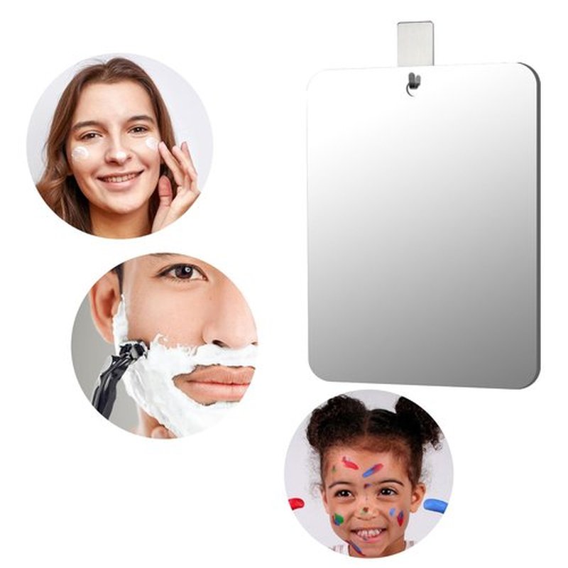 Unbreakable Shower Mirror for Shower,10.8x7 Inch Large and Portable Shower Mirror for Men with Adhesive Locker Mount, Ideal for Camping and Traveling, NOT Anti Fog Free Suction