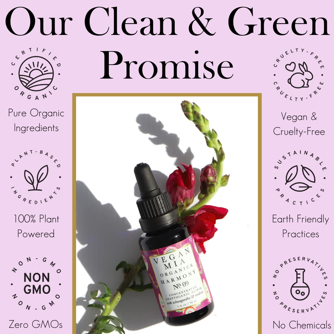 Vegan Mia - USDA Organic Harmony Adaptogen Elixir Face Oil - Face Moisturizer For Dry Skin, Blemishes, Redness & Fragrance Sensitivities - with Licorice, Ashwagandha, Rhodiola Root & More - 0.5 fl oz