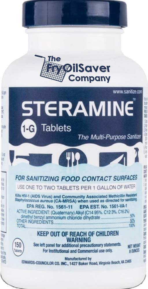 4 Bottles Steramine Sanitizer Tablets - 15x QT-10 Test Strip - Multi Purpose Sanitizing Tablets for Food Contact Surface, Kitchen, Restaurant Cleaning & Commercial Use by FryOilSaver (600 Count)