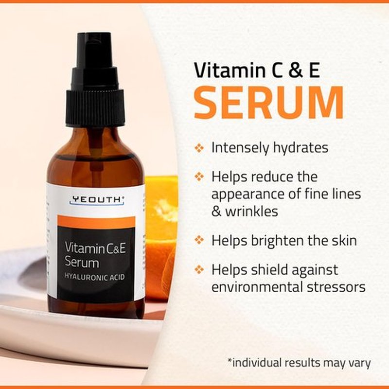 YEOUTH Vitamin C Face Serum with Hyaluronic Acid, Vitamin C Serum for Face, Vitamin C for Face Targets the Appearance of Dull Spots, Face Serum for Women and Men 2oz