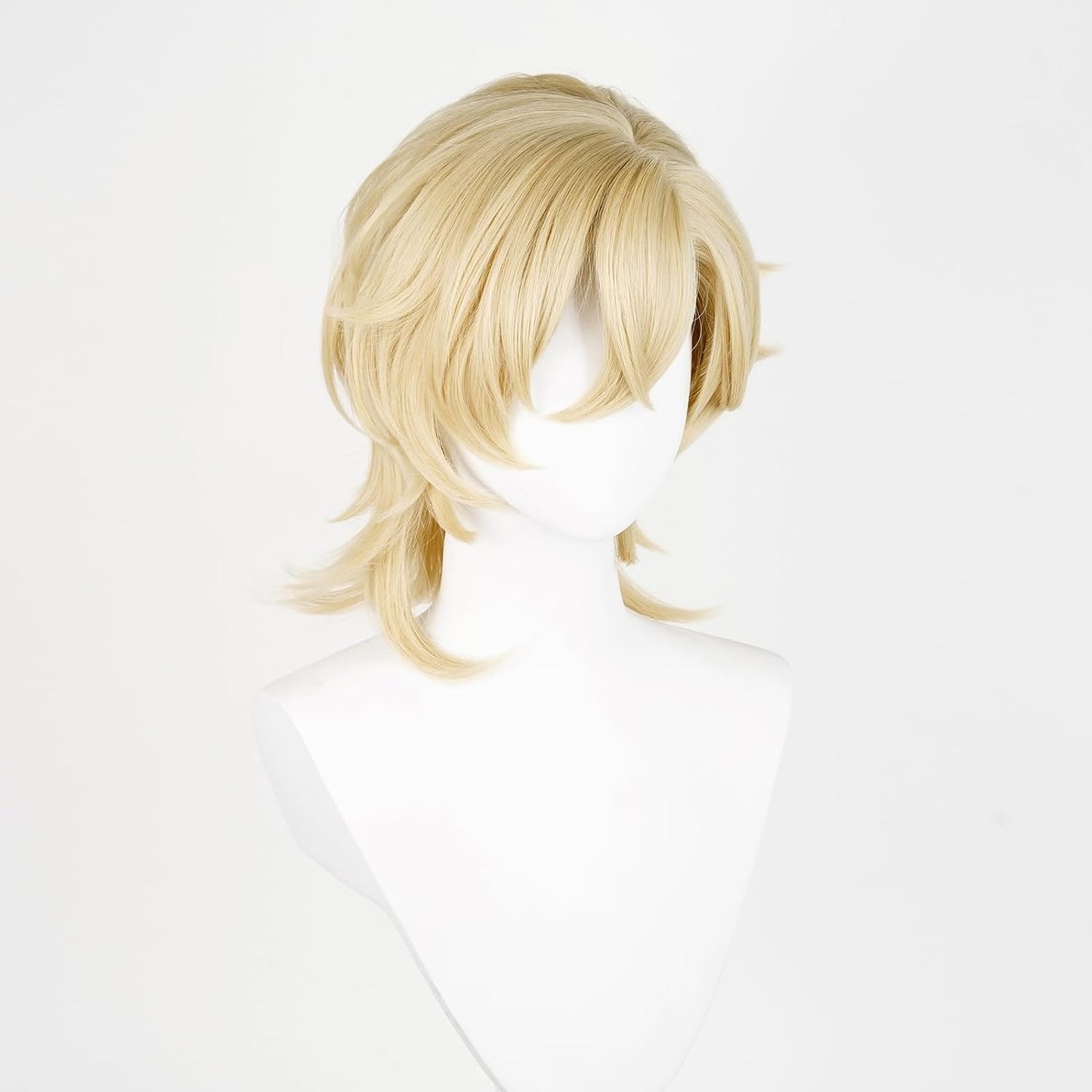 Gorgewg for Aventurine Cosplay Wig Star Rail HSR 40cm Short Blonde Side Part Layered Roleplay Costume Wigs Synthetic Hair