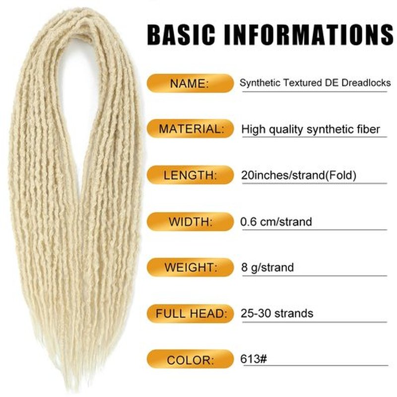 Aguacor Synthetic Textured Dreadlocks Straight Double Ended Dreadlock Extensions with Texture 20inches 25 Strands Thin Soft DE Dreadlock Extensions for Women (25 Strands, 613#)